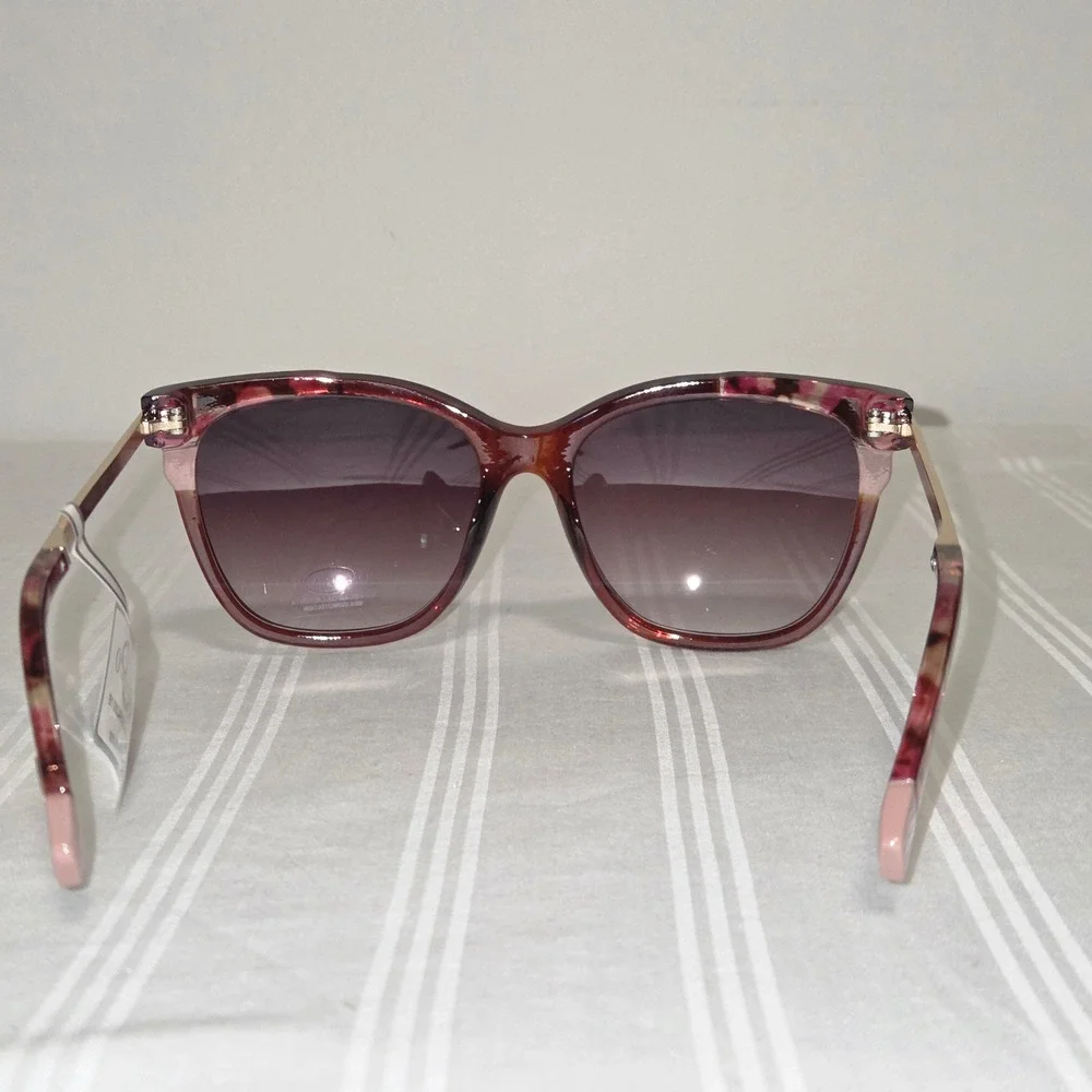 Oscar de la Renta Sunglasses Burgundy Pink Tortoise Gold Square Women